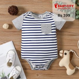 Baby BoyGirl StarsStriped Short-sleeve Romper - Grey / 6-9 Months