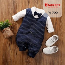 Baby Boy's Grace Faux-two Long Sleeve Jumpsuit in White(loose shape) - 6-9 Months / Royal Blue