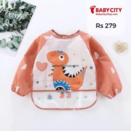 Baby Cartoon Animal Long Sleeve Bibs Waterproof Reversible Bandana Bibs Children Eating Drawing Apron Toddler Feeding Burp Cloth - Orange / One Size