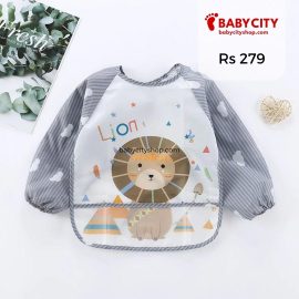 Baby Cartoon Animal Long Sleeve Bibs Waterproof Reversible Bandana Bibs Children Eating Drawing Apron Toddler Feeding Burp Cloth - Light Grey / One Size