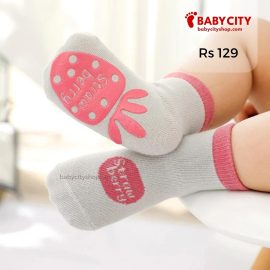 Baby Colorblock Fruit Antiskid Socks - Light Grey / 0-12 Month