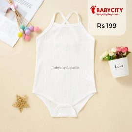 Baby Girl Solid Ribbed Sleeveless Spaghetti Strap Romper - White / 12-18 Months