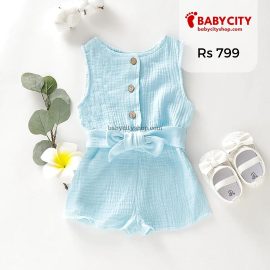 Baby Solid Button Front Bodysuit - 0-3 Months / Light Blue