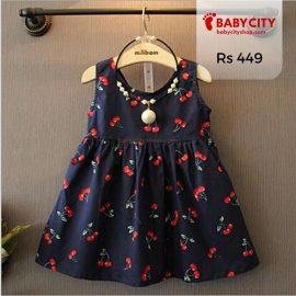 Baby / Toddler Girl Sweet Cherry Print Backless Sleeveless Dress - Royal Blue