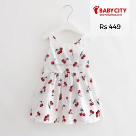 Baby / Toddler Girl Sweet Cherry Print Backless Sleeveless Dress -  White
