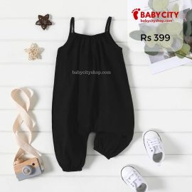 Baby Girl Solid Sleeveless Spaghetti Strap Harem Pants Overalls - Black / 6-9 Months