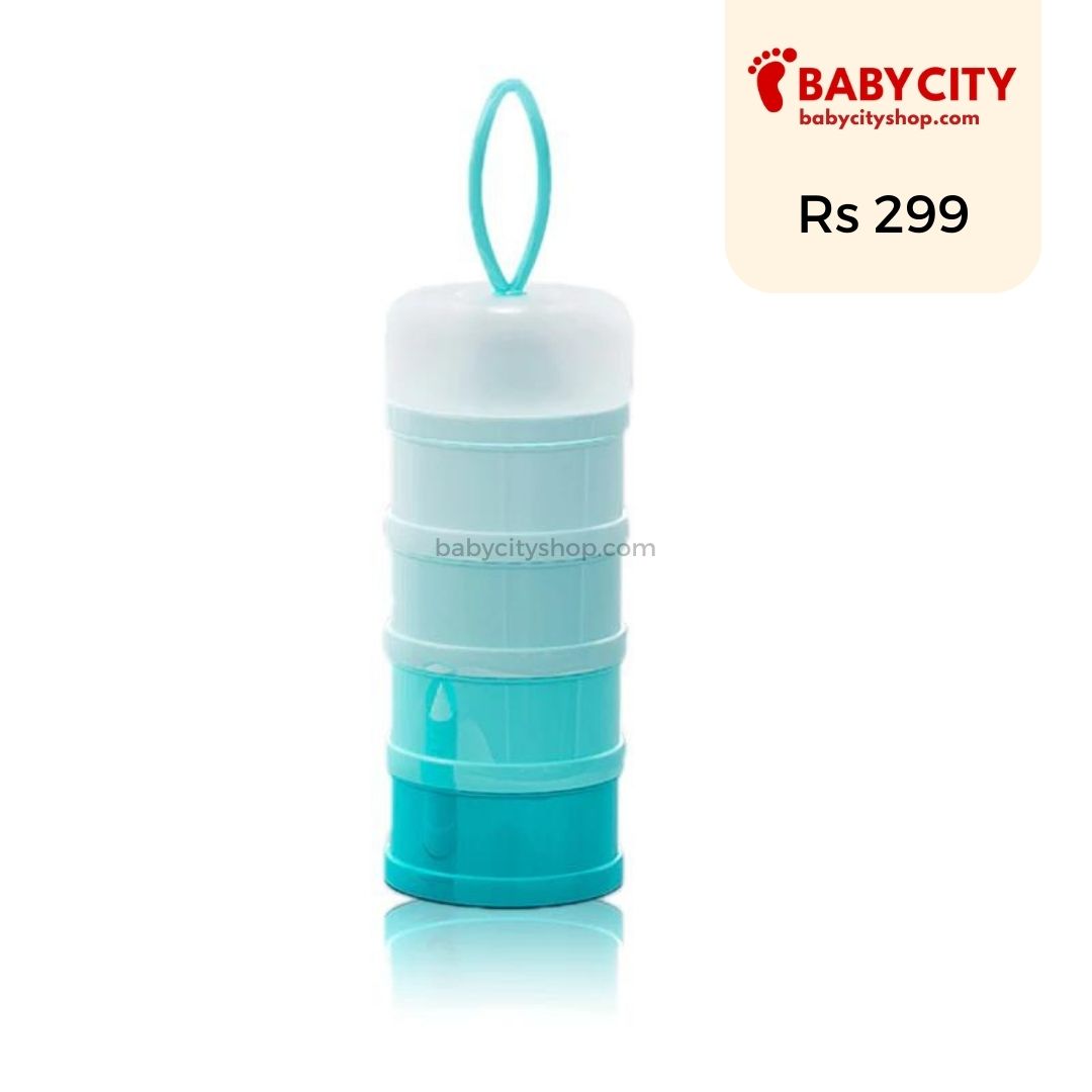Formula Milk Powder Dispenser 4 Layer Portable Non-spill Stackable Baby Feeding Travel Storage Container for Travel and Outdoor Activities - Light Blue