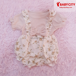 Cute Baby Girl Short Sleeve Romper with Floral Print